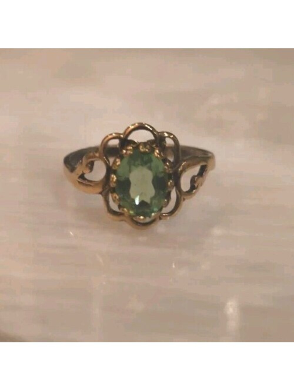 Antique Gold Filled Vintage Faux Peridot Uranium Glass Ring Size 7 GLOWER